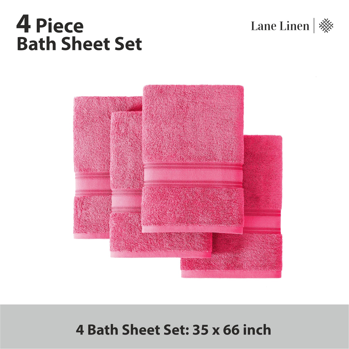 LANE LINEN Large Bath Towels - 100% Cotton Bath Sheets, Extra Large Bath Towels, Zero Twist, 4 Piece Bath Sheet Set, Quick Dry, Super Soft Shower Towels, Absorbent Bathroom Towels - Pearl Blush