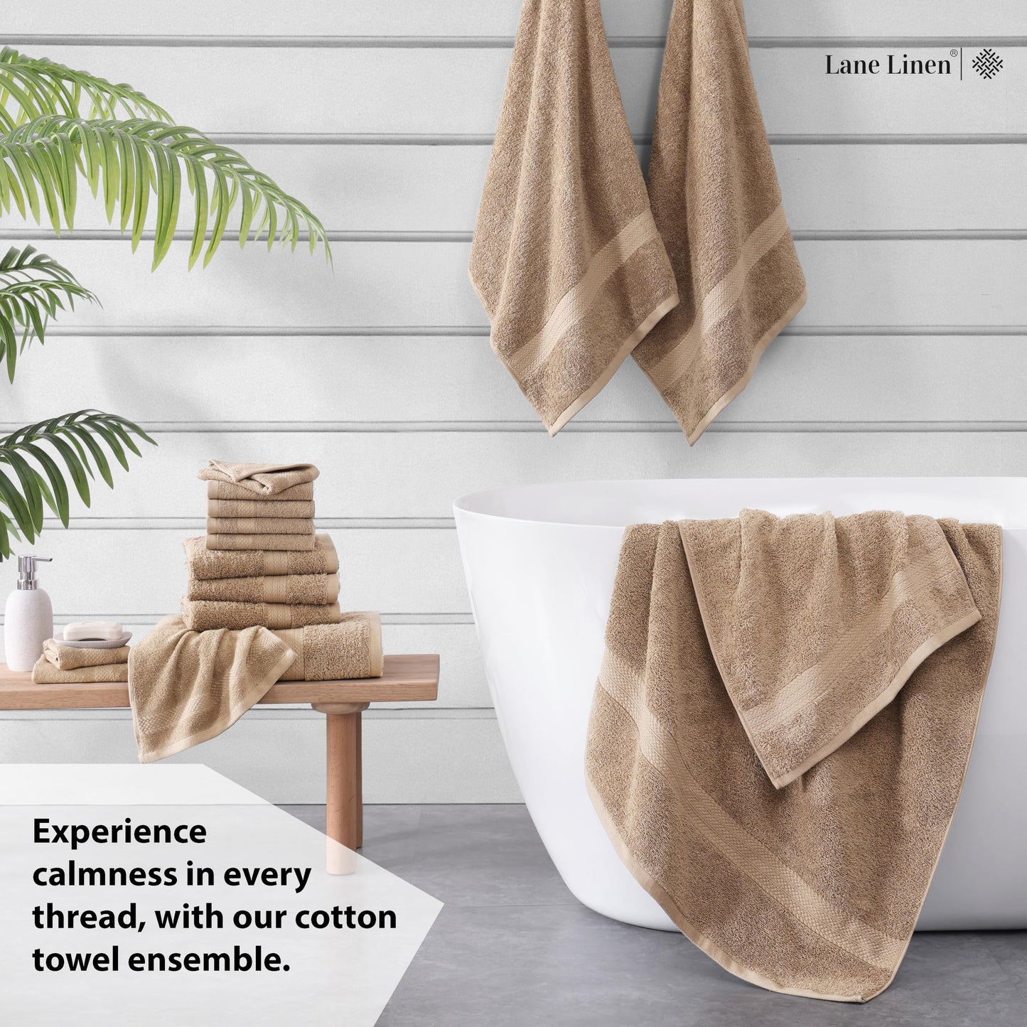 LANE LINEN 100% Cotton Bath Towels for Bathroom Set-Space Grey Bath Towel Set, 2 Luxury Bath Towels Extra Large, 4 Space Grey Hand Towels for Bathroom and 4 Washcloths Sets- 10 PC Bathroom Towels Set