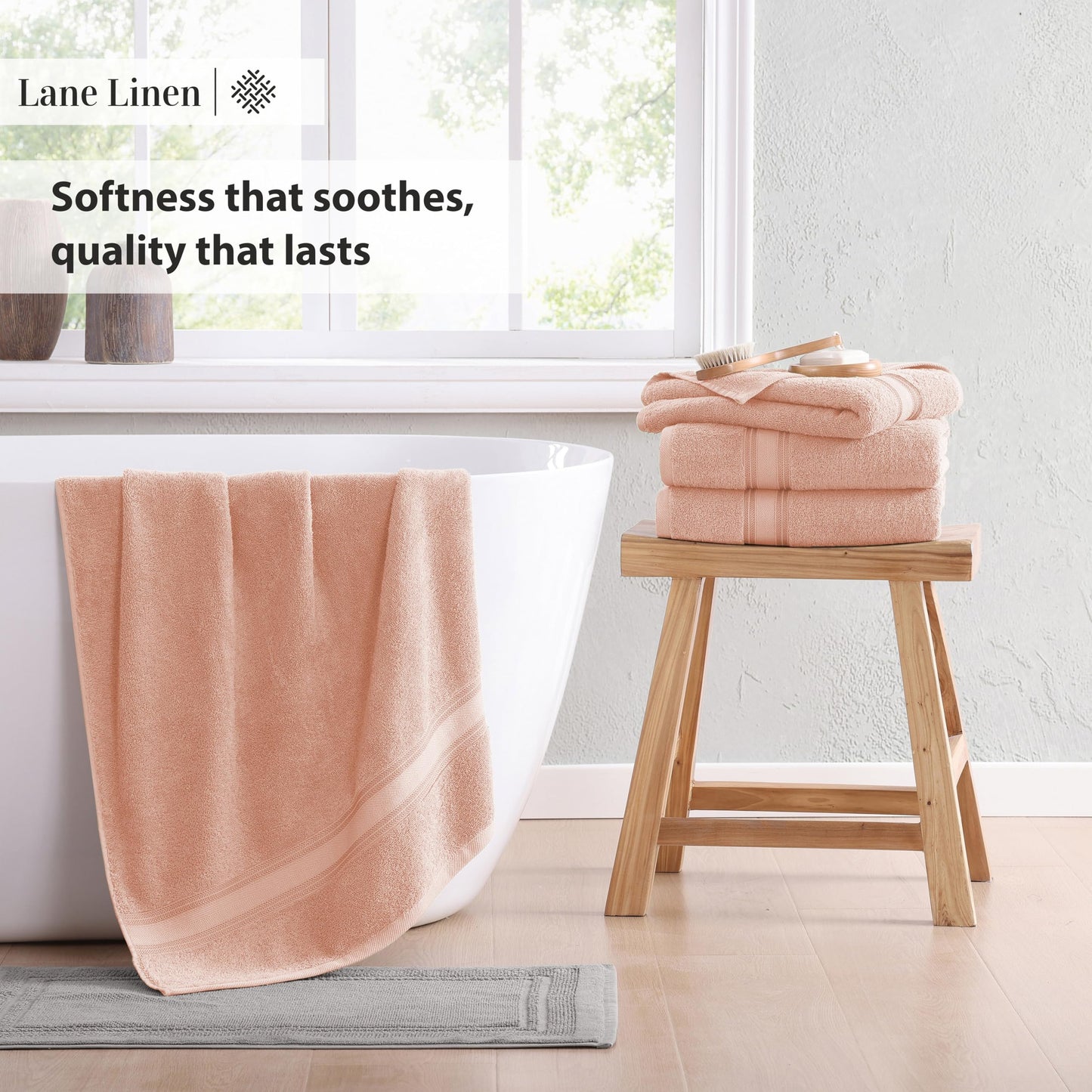 LANE LINEN Large Bath Towels - 100% Cotton Bath Sheets, Extra Large Bath Towels, Zero Twist, 4 Piece Bath Sheet Set, Quick Dry, Super Soft Shower Towels, Absorbent Bathroom Towels - Pearl Blush