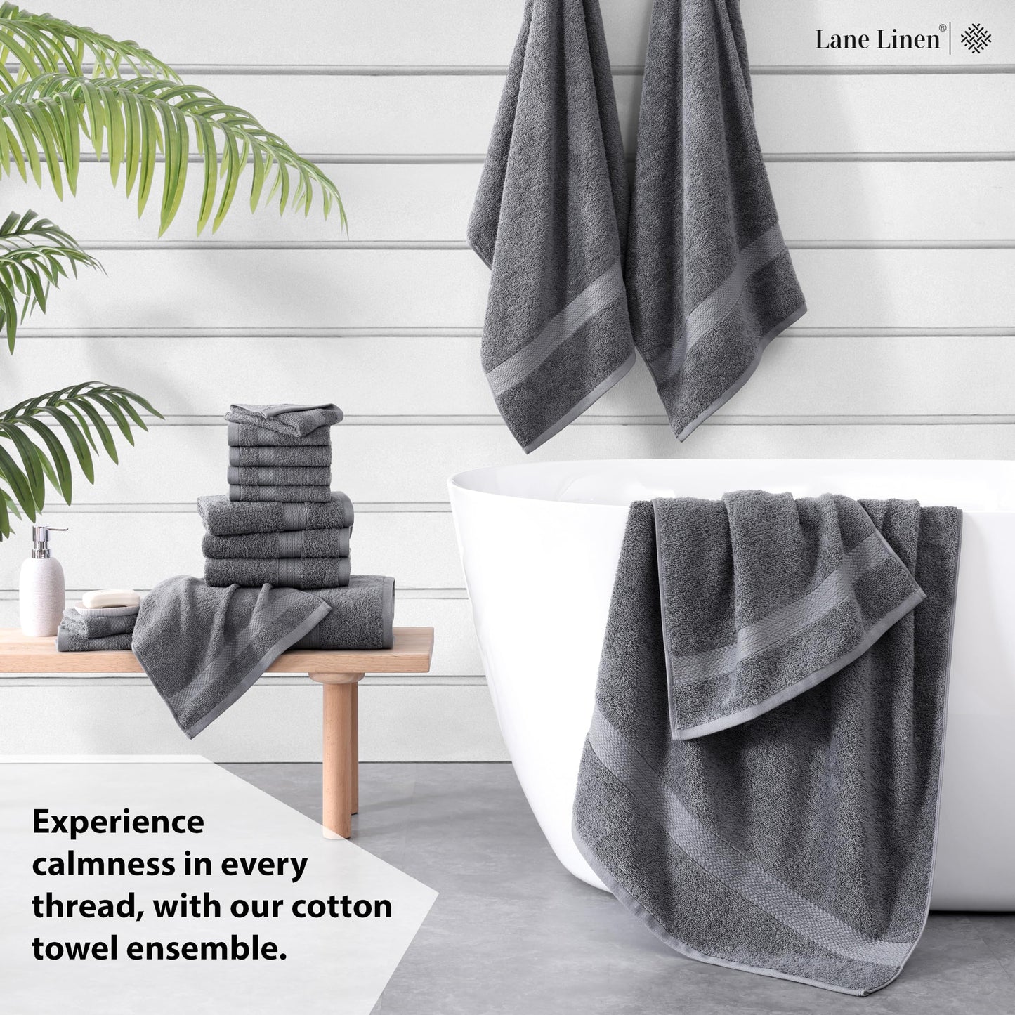 LANE LINEN 100% Cotton Bath Towels for Bathroom Set-Space Grey Bath Towel Set, 2 Luxury Bath Towels Extra Large, 4 Space Grey Hand Towels for Bathroom and 4 Washcloths Sets- 10 PC Bathroom Towels Set