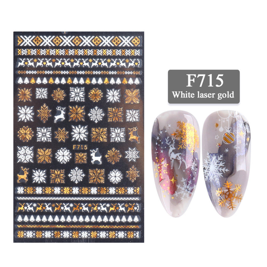 New Nail Stickers 3D Christmas Series Two-color Golden Laser Snowflake Thin Stickers Nail Art Design Nail Art Stickers