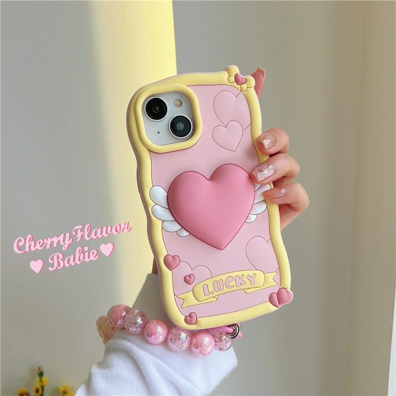 Stereo Heart Wings Cream Phone Case