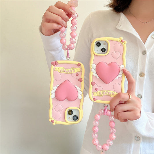 Stereo Heart Wings Cream Phone Case