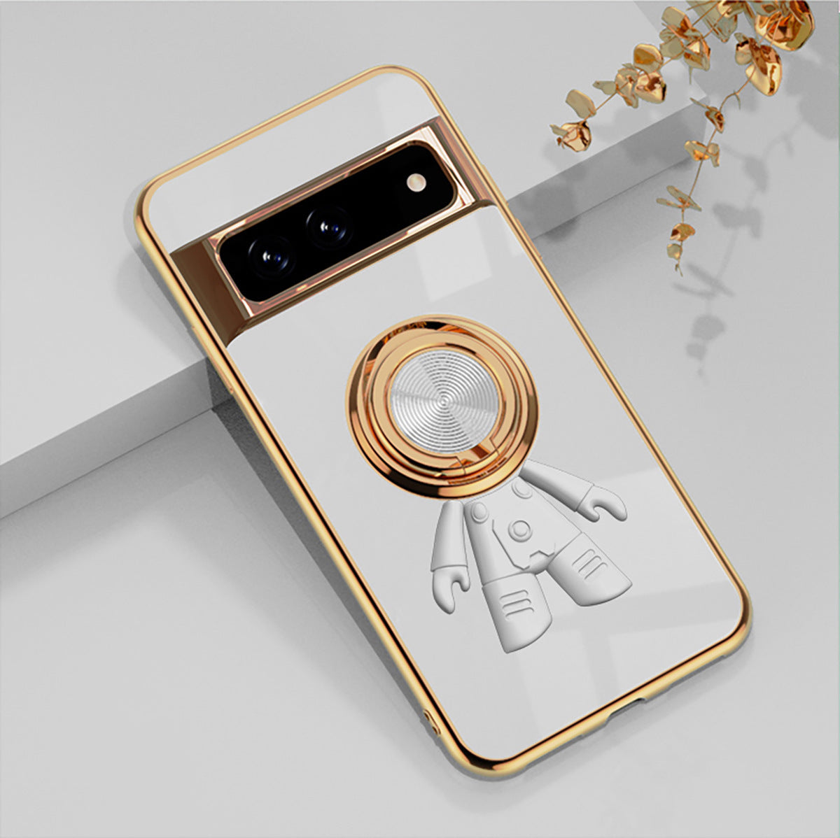 Applicable Phone Case Electroplated Silicone Fastened Ring Bracket Spaceman Cartoon Protective Cover