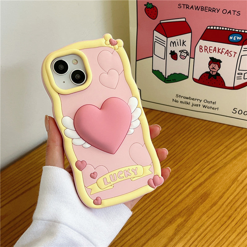 Stereo Heart Wings Cream Phone Case