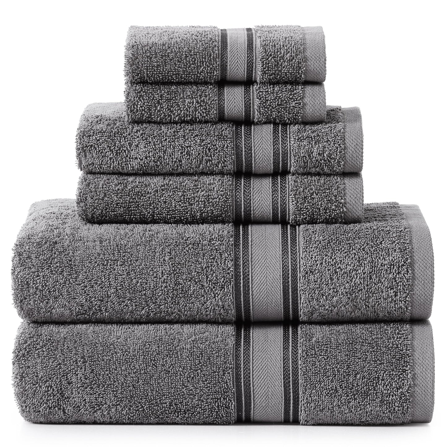 LANE LINEN Luxury Bath Towels Set - 6 Piece 100% CottonBathroom Zero Twist Shower Extra Absorbent Towel Super Soft 2 Hand Wash Cloths White