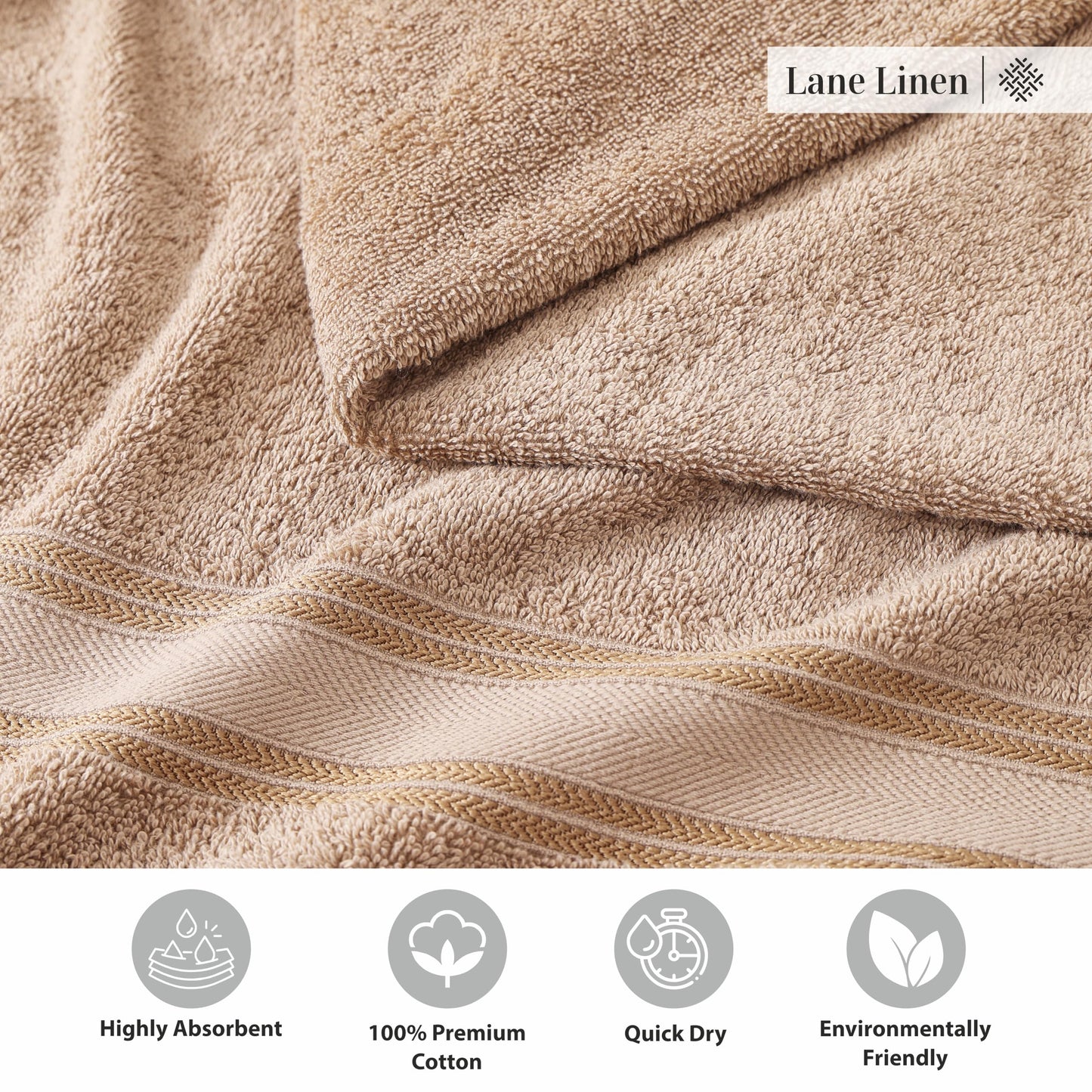 LANE LINEN Luxury Bath Towels Set - 6 Piece 100% CottonBathroom Zero Twist Shower Extra Absorbent Towel Super Soft 2 Hand Wash Cloths White