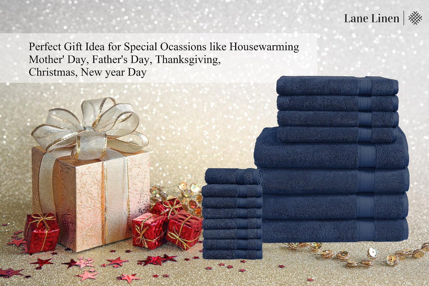 LANE LINEN 100% Cotton Bath Towels for Bathroom Set-Space Grey Bath Towel Set, 2 Luxury Bath Towels Extra Large, 4 Space Grey Hand Towels for Bathroom and 4 Washcloths Sets- 10 PC Bathroom Towels Set