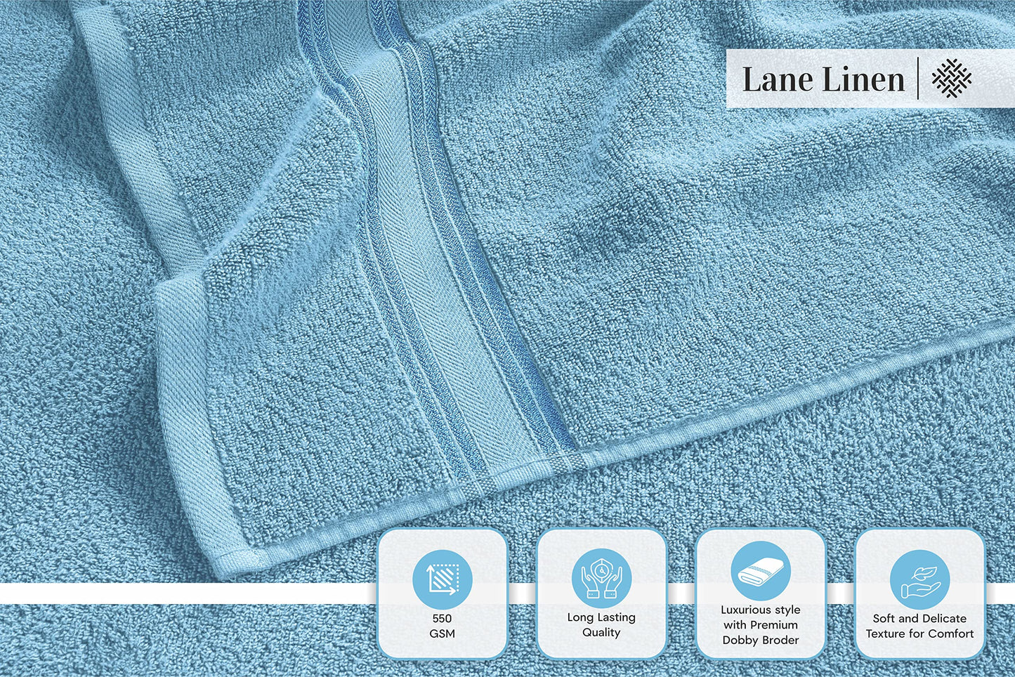 LANE LINEN Luxury Bath Towels Set - 6 Piece 100% CottonBathroom Zero Twist Shower Extra Absorbent Towel Super Soft 2 Hand Wash Cloths White