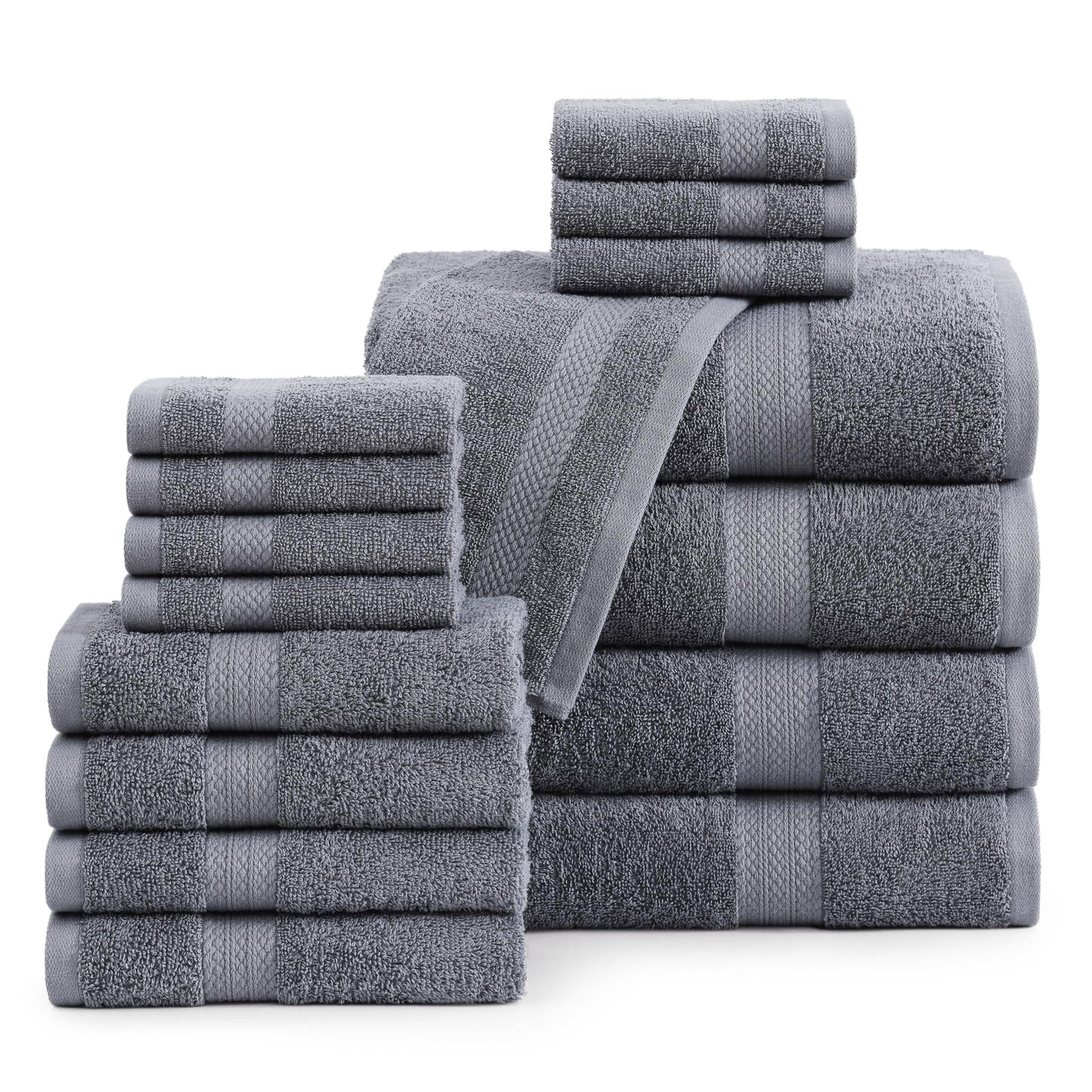 LANE LINEN 100% Cotton Bath Towels for Bathroom Set-Space Grey Bath Towel Set, 2 Luxury Bath Towels Extra Large, 4 Space Grey Hand Towels for Bathroom and 4 Washcloths Sets- 10 PC Bathroom Towels Set