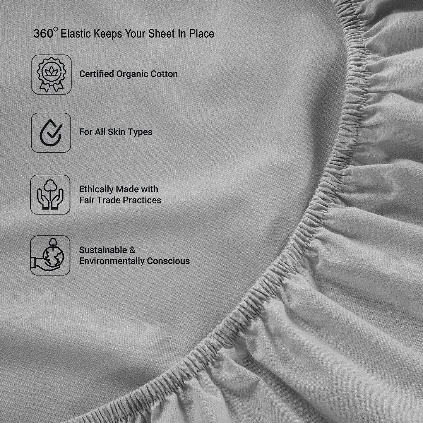 Lane Linen 100% Organic Cotton Fitted Sheet Queen Size only, 3-Piece Set (1 Fitted Sheet, 2 Pillowcases), Percale Weave, Cotton Sheet, Soft, Breathable, Fits Mattress Upto 15' Deep - White