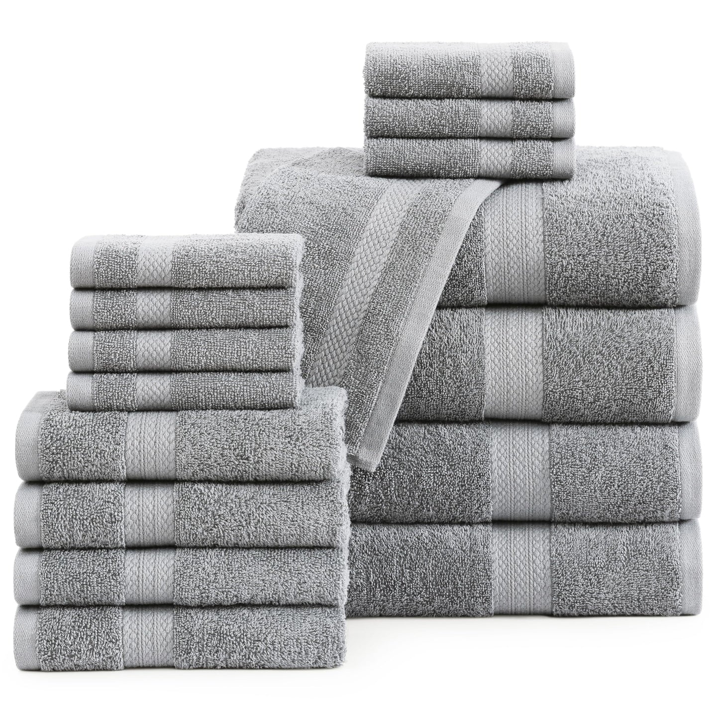 LANE LINEN 100% Cotton Bath Towels for Bathroom Set-Space Grey Bath Towel Set, 2 Luxury Bath Towels Extra Large, 4 Space Grey Hand Towels for Bathroom and 4 Washcloths Sets- 10 PC Bathroom Towels Set