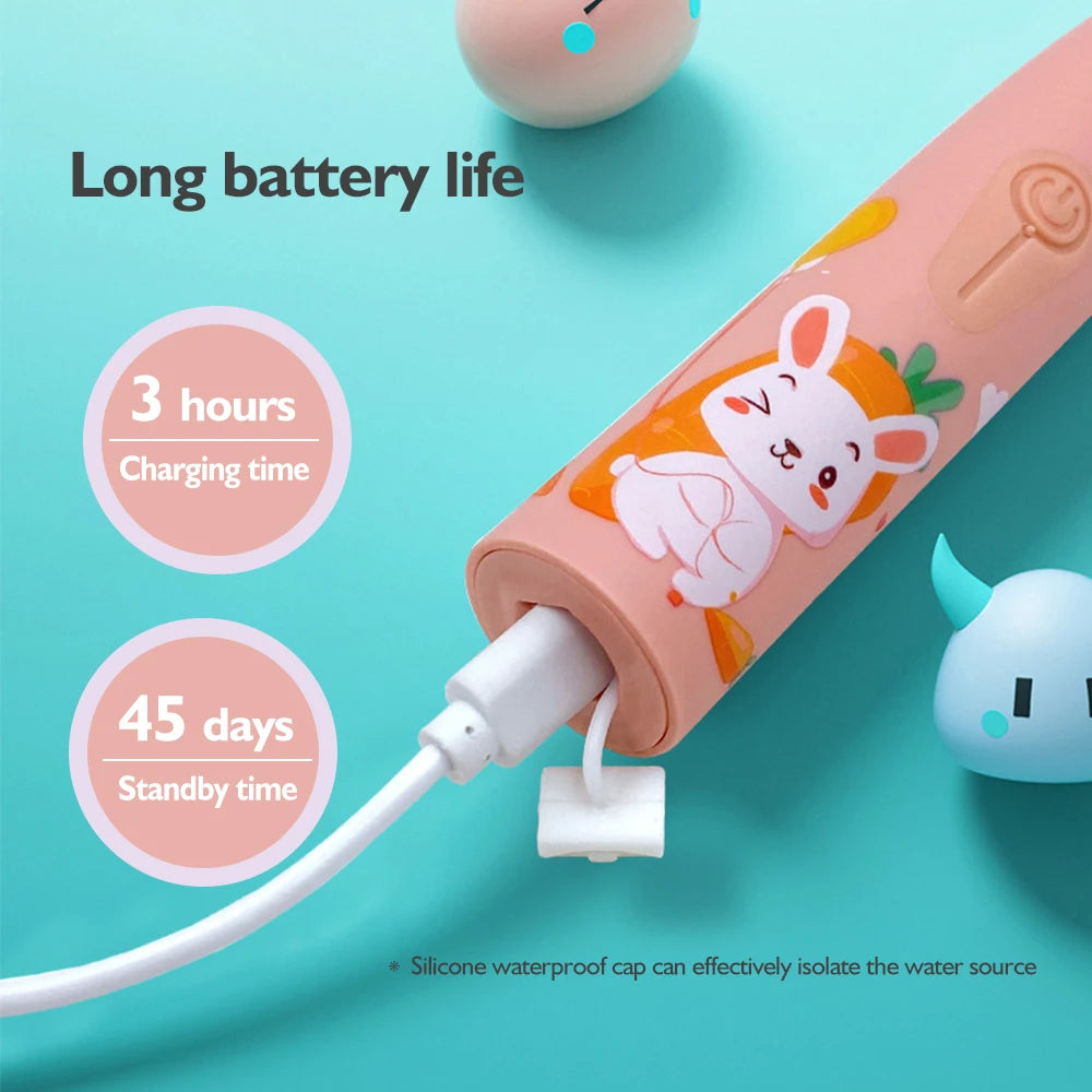 Children's Electric Toothbrush Sonic Toothbrush Soft Bristled Cartoon Toothbrush 4 Mode Waterproof Kids With Cleaning brush