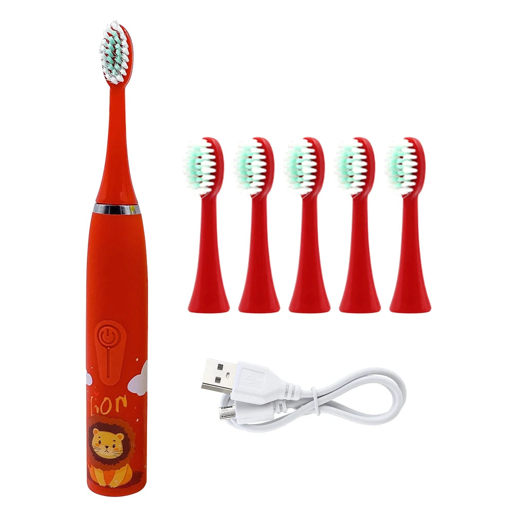 Children's Electric Toothbrush Sonic Toothbrush Soft Bristled Cartoon Toothbrush 4 Mode Waterproof Kids With Cleaning brush