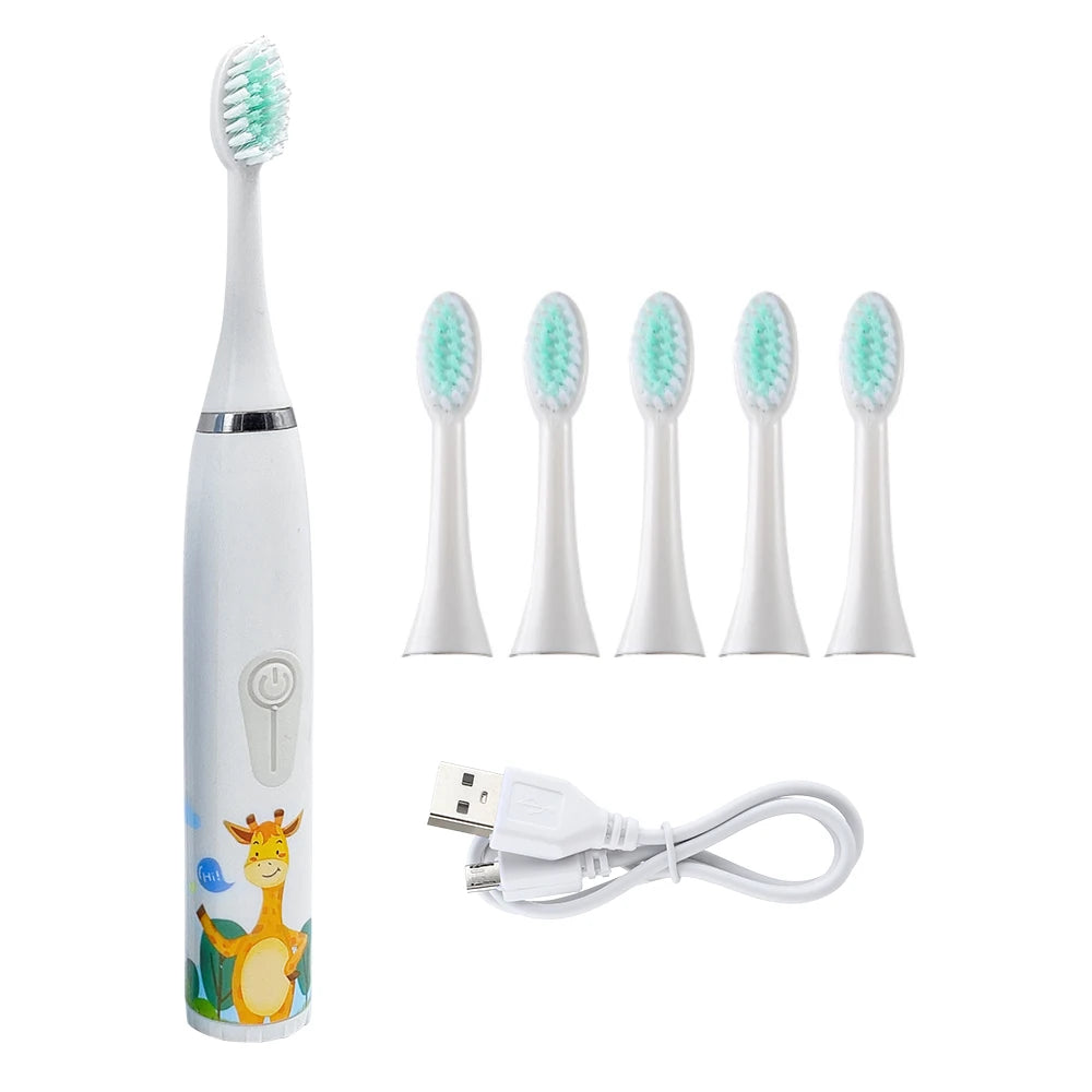 Children's Electric Toothbrush Sonic Toothbrush Soft Bristled Cartoon Toothbrush 4 Mode Waterproof Kids With Cleaning brush
