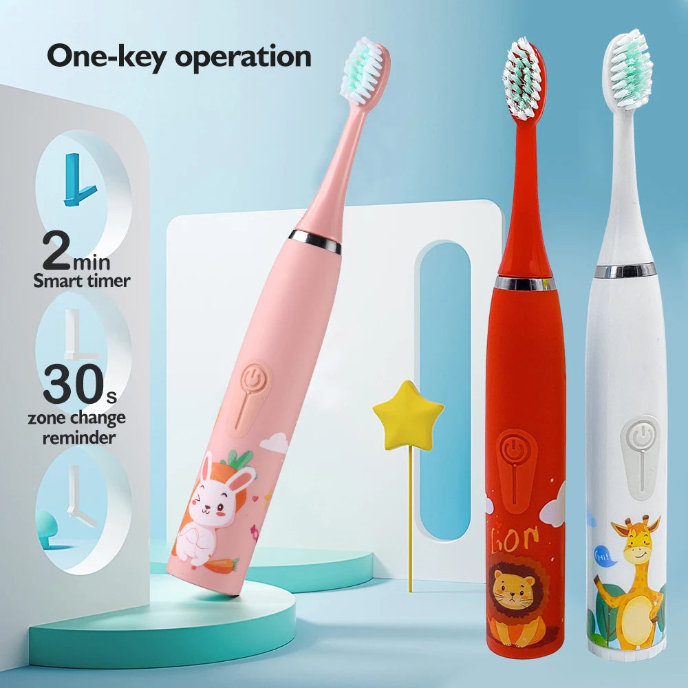 Children's Electric Toothbrush Sonic Toothbrush Soft Bristled Cartoon Toothbrush 4 Mode Waterproof Kids With Cleaning brush