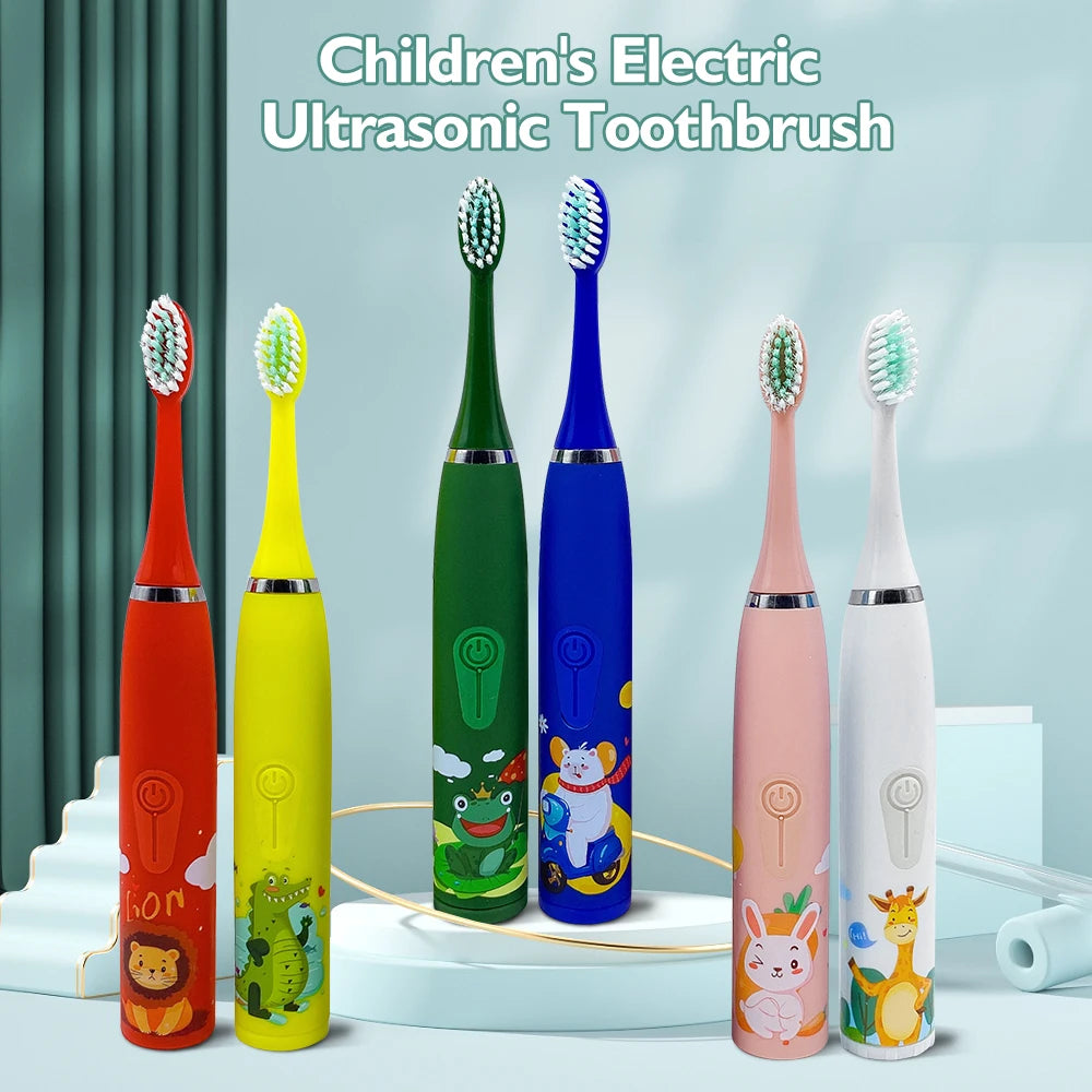 Children's Electric Toothbrush Sonic Toothbrush Soft Bristled Cartoon Toothbrush 4 Mode Waterproof Kids With Cleaning brush