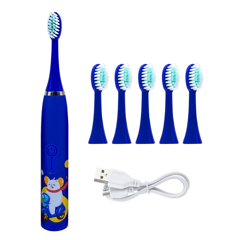 Children's Electric Toothbrush Sonic Toothbrush Soft Bristled Cartoon Toothbrush 4 Mode Waterproof Kids With Cleaning brush