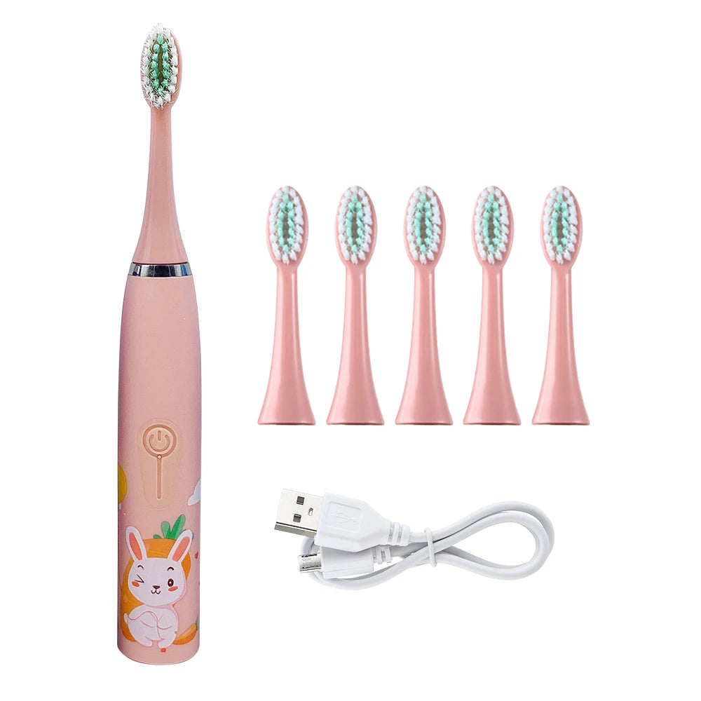 Children's Electric Toothbrush Sonic Toothbrush Soft Bristled Cartoon Toothbrush 4 Mode Waterproof Kids With Cleaning brush