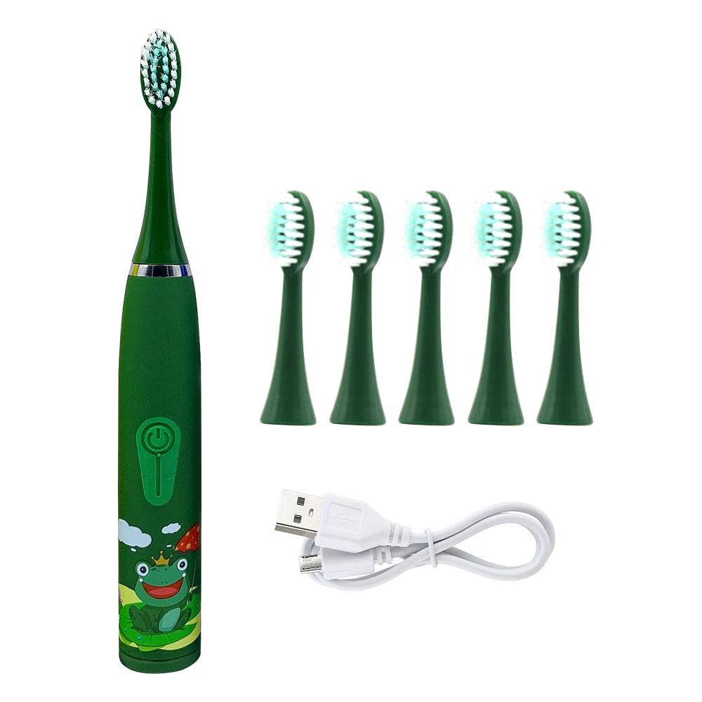Children's Electric Toothbrush Sonic Toothbrush Soft Bristled Cartoon Toothbrush 4 Mode Waterproof Kids With Cleaning brush