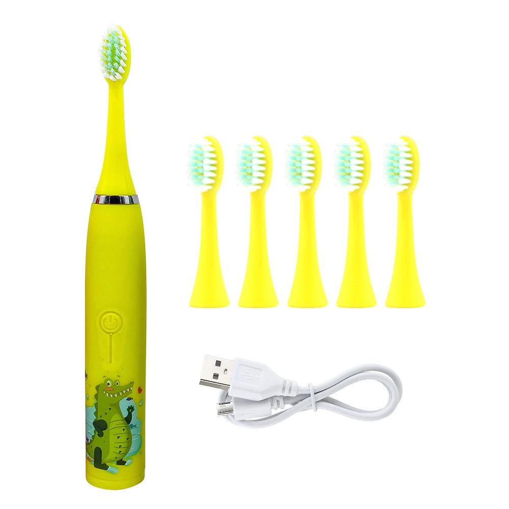 Children's Electric Toothbrush Sonic Toothbrush Soft Bristled Cartoon Toothbrush 4 Mode Waterproof Kids With Cleaning brush