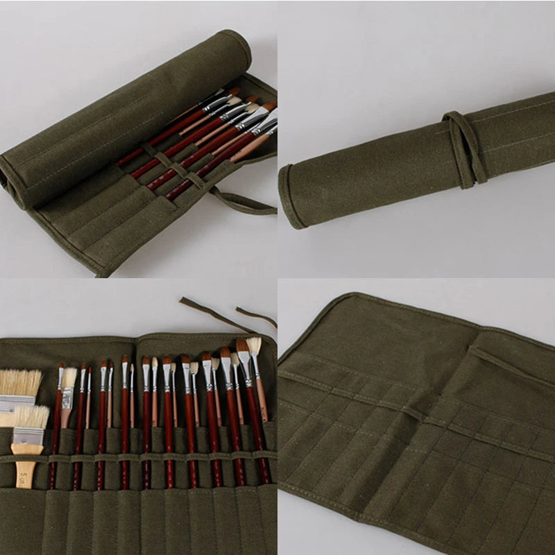 Brush Bag Artist Draw Pen Watercolor Roll Up Canvas Oil Paint Brush Cases Holder Paint Brush Cases Makeup Brushes Organizer