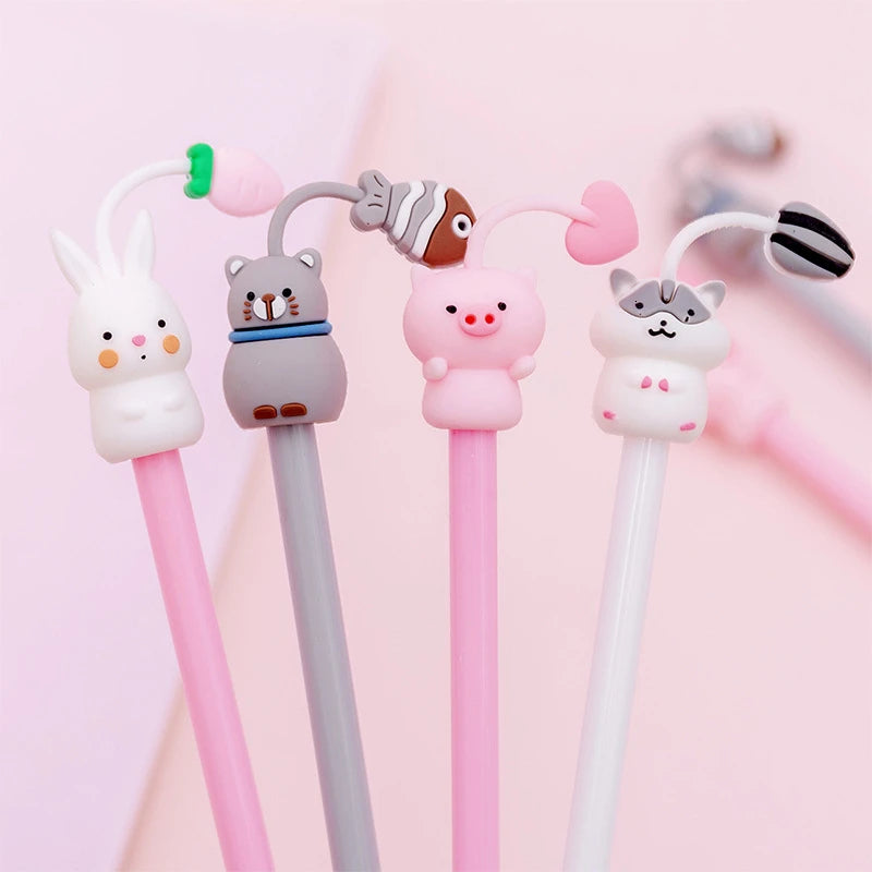 1 Piece Cute Kawaii Gel Pen Pig Rabbit Kitty Hamster Cartoon Animal School Office Supply Stationery Korean Handle Funny