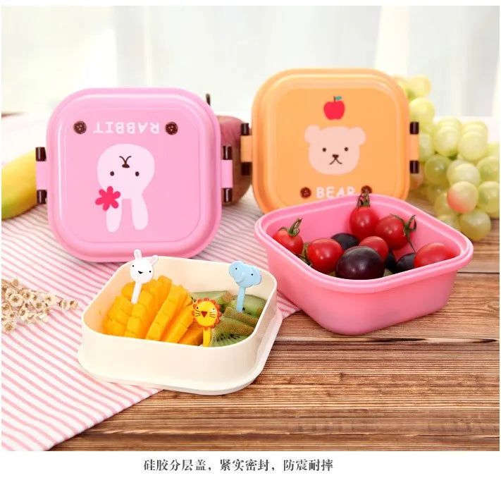 Cute Portable Colorful Cartoon Lunch Box Microwaveable Kids 2 Layer Food Fruit Container Picnic Outdoor Bento Box Child Gift