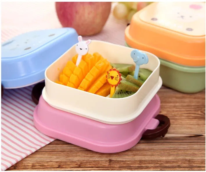 Cute Portable Colorful Cartoon Lunch Box Microwaveable Kids 2 Layer Food Fruit Container Picnic Outdoor Bento Box Child Gift