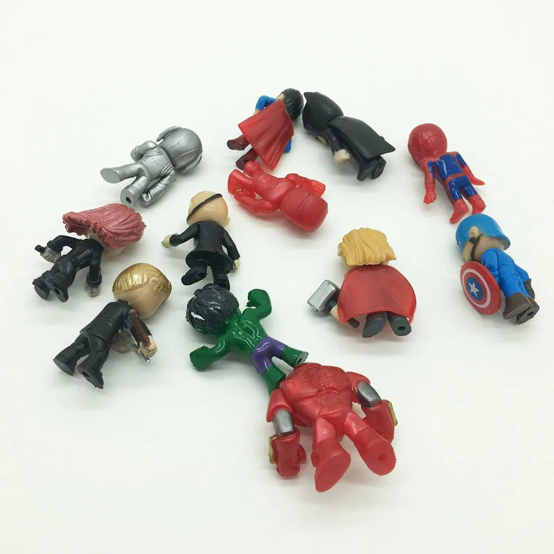 12 Pcs/Set New Q Avengers Mini Figures Hulk Thor Spider Man Action Figure Toys Superhero Model Toys For Children Christmas Gifts