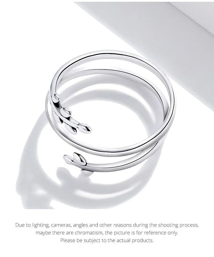 BAMOER Gold Plated Leaves Adjustable Ring,  S925 Silver Trendy Multilayer Leaf Open Ring for Women Fashion Jewelry Gift 2 Colors