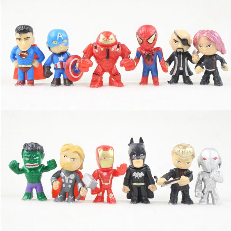 12 Pcs/Set New Q Avengers Mini Figures Hulk Thor Spider Man Action Figure Toys Superhero Model Toys For Children Christmas Gifts