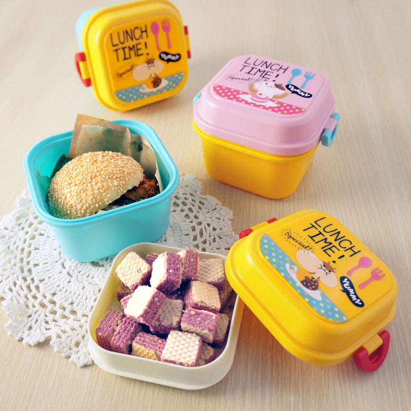 Cute Portable Colorful Cartoon Lunch Box Microwaveable Kids 2 Layer Food Fruit Container Picnic Outdoor Bento Box Child Gift