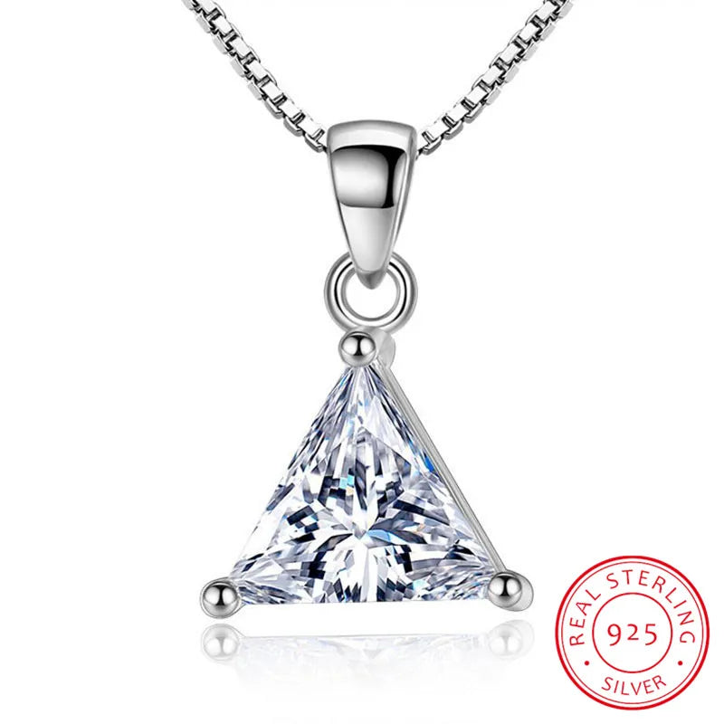 925 Sterling Silver Jewelry AAA Zirconia Triangle Pendant Necklace For Women Gift 45cm Link Chain choker collares S-N107