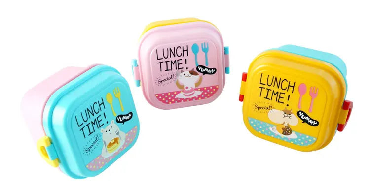 Cute Portable Colorful Cartoon Lunch Box Microwaveable Kids 2 Layer Food Fruit Container Picnic Outdoor Bento Box Child Gift