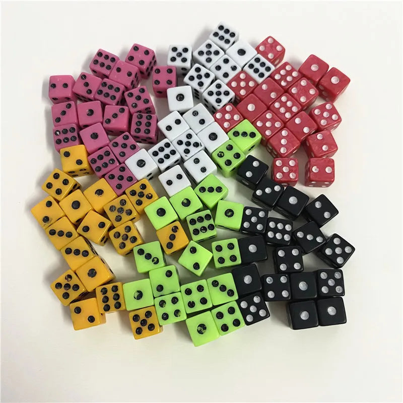 50Pcs/lot 8*8*8mm 6colors Plastic White Gaming Dice Standard Six Sided Cube For Decider Birthday Parties Board Game