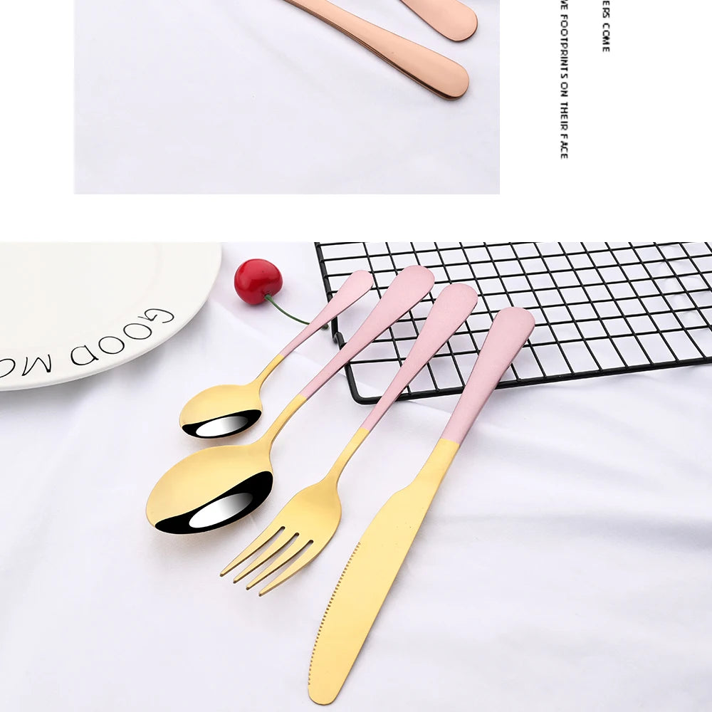 Red Silver Mirror Cutlery Set 24Pcs Dinnerware Set Flatware Cutlery Fork Knife Spoon Stainless Steel Silverware Tableware Set