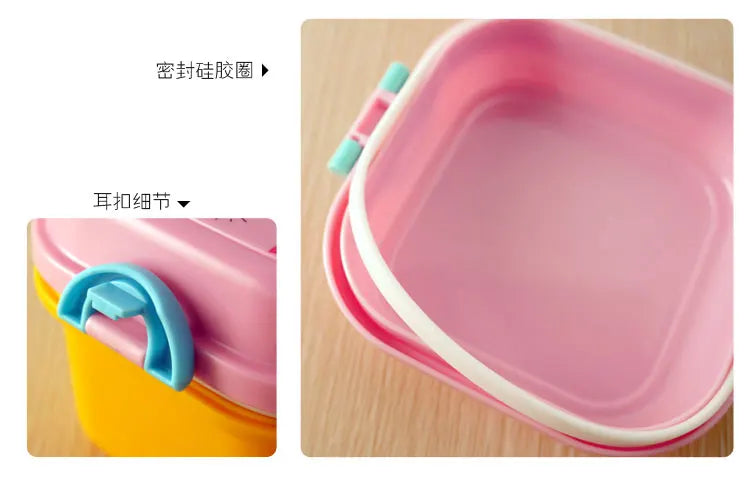 Cute Portable Colorful Cartoon Lunch Box Microwaveable Kids 2 Layer Food Fruit Container Picnic Outdoor Bento Box Child Gift