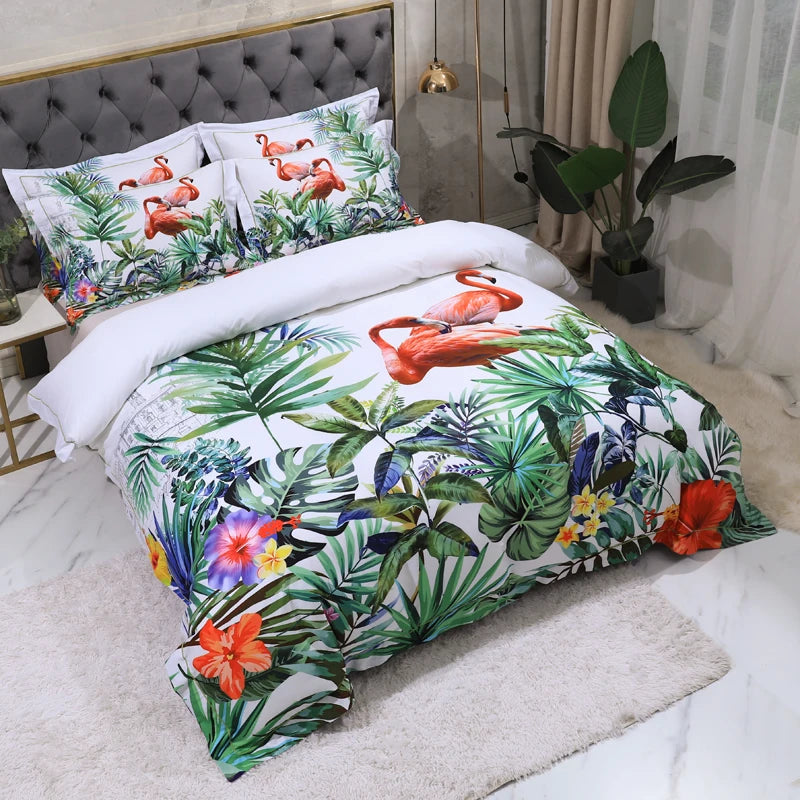 100% Egyptian Cotton US size Bedding Queen King size 4Pcs Birds and Flowers Leaf Gray Shabby Duvet Cover Bed sheet Pillow shams