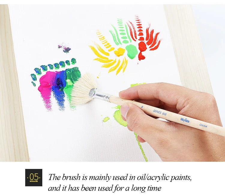 Skyists 2-20# Fan-shaped Brush Paint Brush Drawing White Pig Bristles Professional Oil Acrylic Painting Brush Set Painting