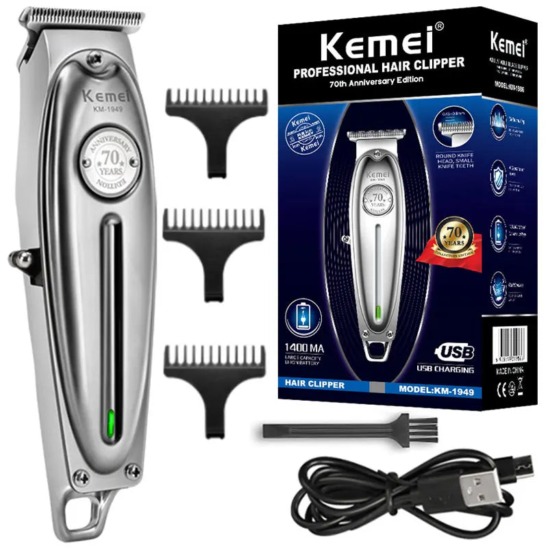 Kemei 1949 Hair Clipper Finishing Hair Cutting Machine Electric Barber Full Metal Professional Cordless Beard Hair Trimmer Men