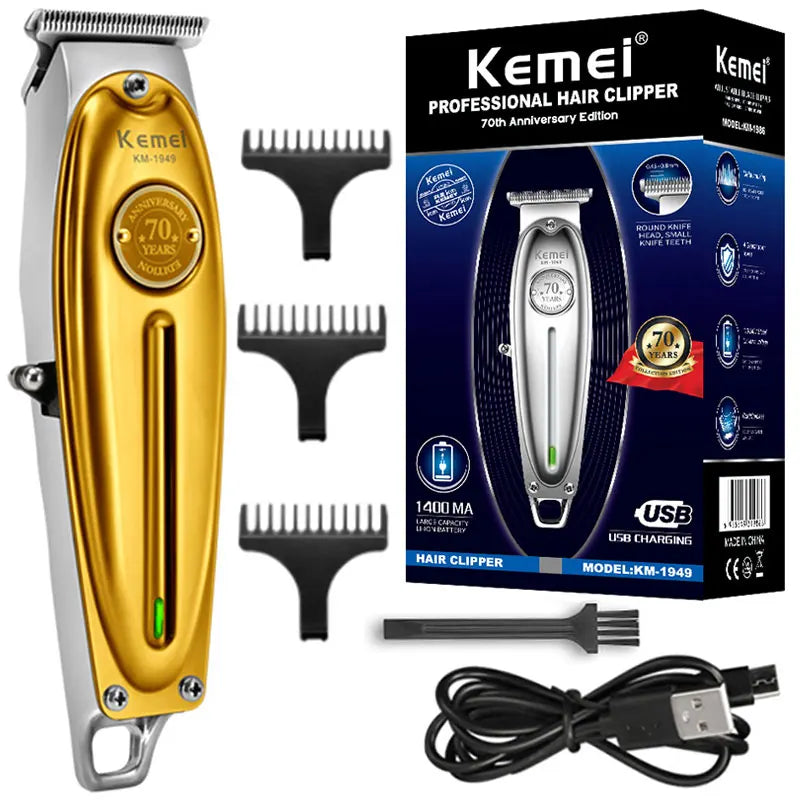 Kemei 1949 Hair Clipper Finishing Hair Cutting Machine Electric Barber Full Metal Professional Cordless Beard Hair Trimmer Men