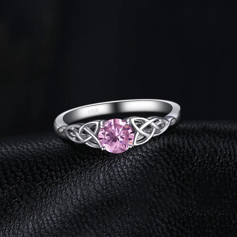 JewelryPalace Celtic Knot Created Pink Sapphire 925 Sterling Silver Ring for Women Promise Engagement Ring Fine Jewelry Gift