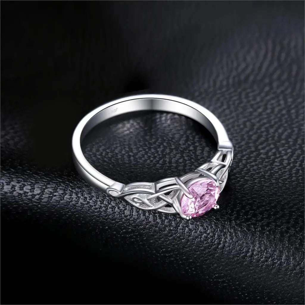 JewelryPalace Celtic Knot Created Pink Sapphire 925 Sterling Silver Ring for Women Promise Engagement Ring Fine Jewelry Gift