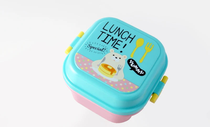 Cute Portable Colorful Cartoon Lunch Box Microwaveable Kids 2 Layer Food Fruit Container Picnic Outdoor Bento Box Child Gift
