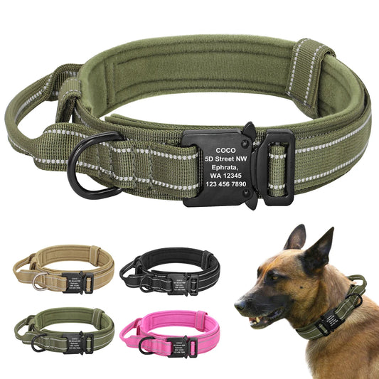 Military Tactical Pet Dog Collar Personalized Custom Nylon Reflective Small Medium Large Dog Collars Engraved ID Name Adjustable