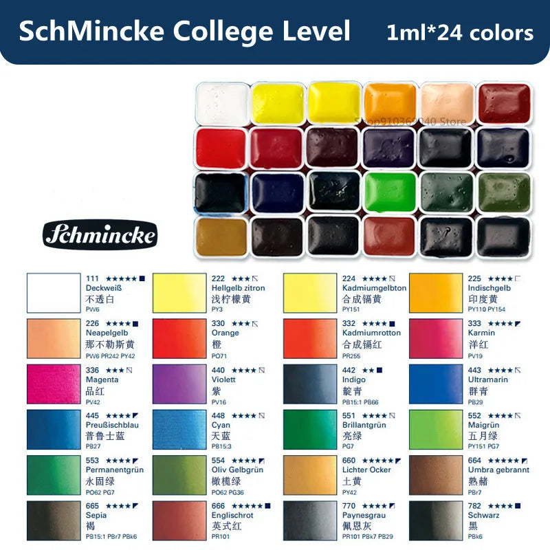 Schmincke College-level Watercolor 24 Colors 1ML Paint Sub-pack Portable Watercolor Metal Box Painter Painting Art Supplies