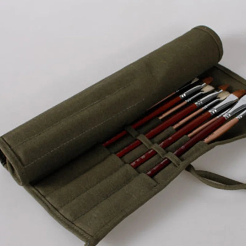 Brush Bag Artist Draw Pen Watercolor Roll Up Canvas Oil Paint Brush Cases Holder Paint Brush Cases Makeup Brushes Organizer