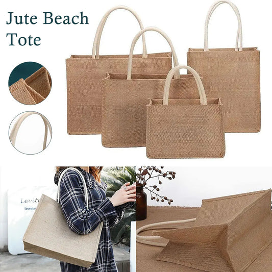 Jute Beach Shopping Handbag Burlap Tote Bag Reusable Eco Friendly Gift Bags with Handle for Crafts Birthday Parties Wedding