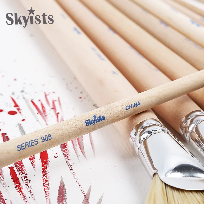 Skyists 2-20# Fan-shaped Brush Paint Brush Drawing White Pig Bristles Professional Oil Acrylic Painting Brush Set Painting